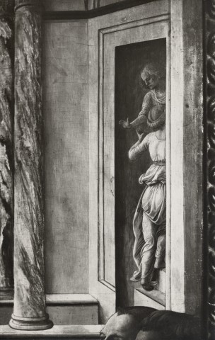 Anonimo — Lippi Filippo - sec. XV - Due donne che salgono una scala — particolare, parte destra